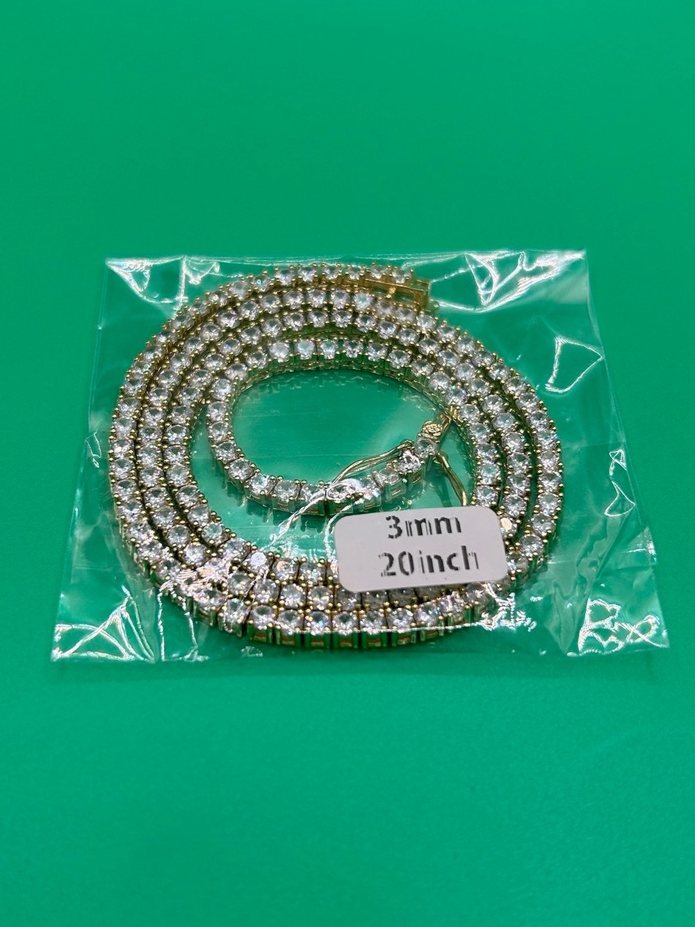 3mm Gold Moissanite Tennis Chain VVS1 20 Inch Unisex Necklace No Pass New